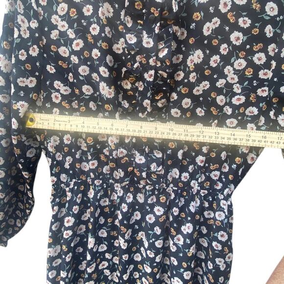 Hayden Los Angeles Black Floral Midi Dress Ruffle Front Women’s Size M - Picture 5 of 7